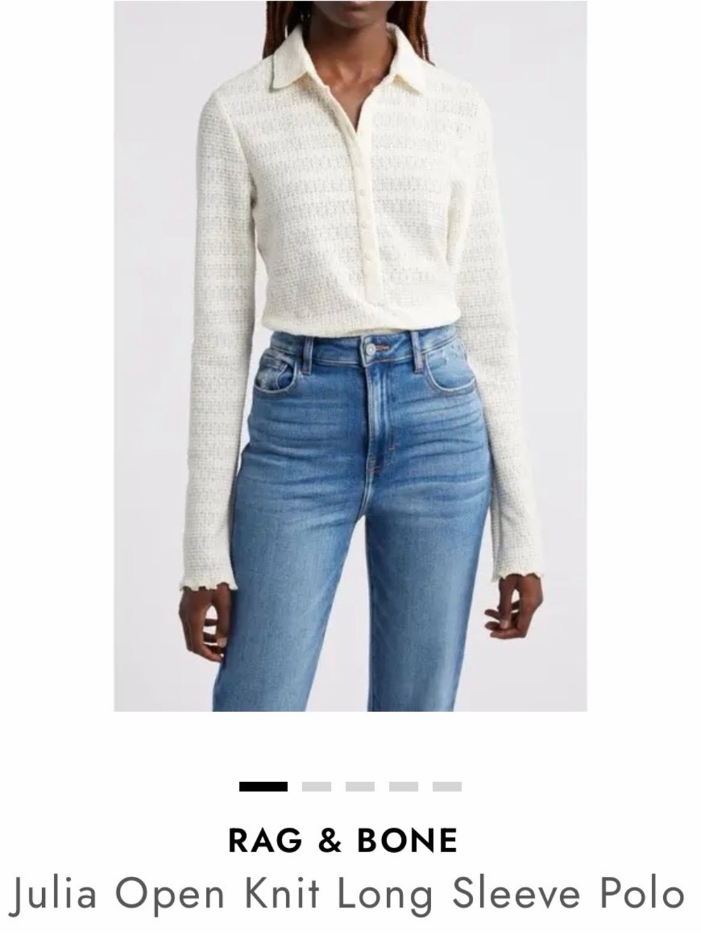 rag & bone Cream Open Knit Long Sleeve Polo Sweater